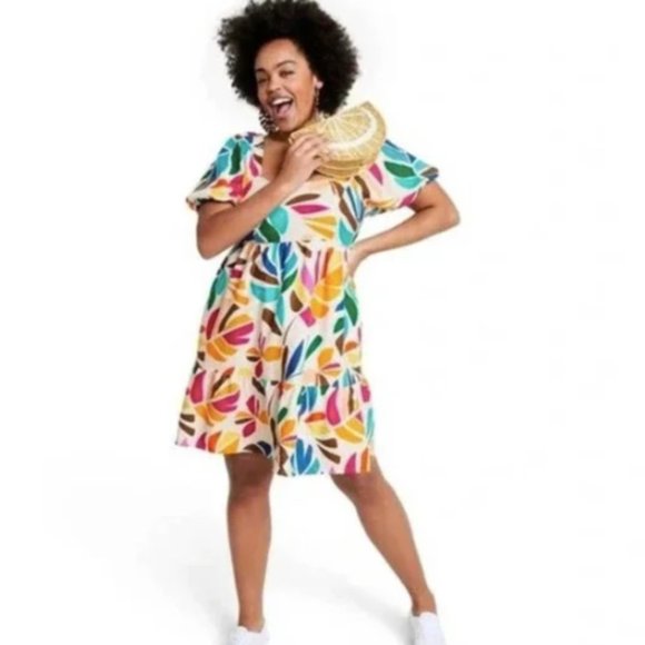 Tabitha Brown × Target Small Leaf Print Puff Sleeve Mini - Picture 1 of 4